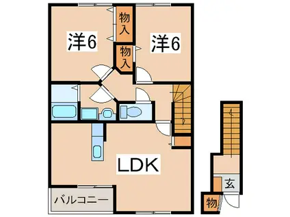 エーデル高松A(2LDK/2階)の間取り写真