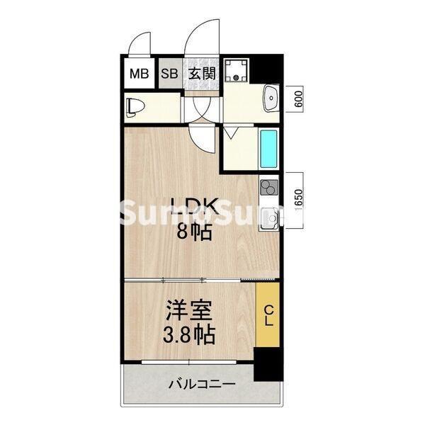 フロンティアタワー九条II(1LDK/9階)の間取り写真