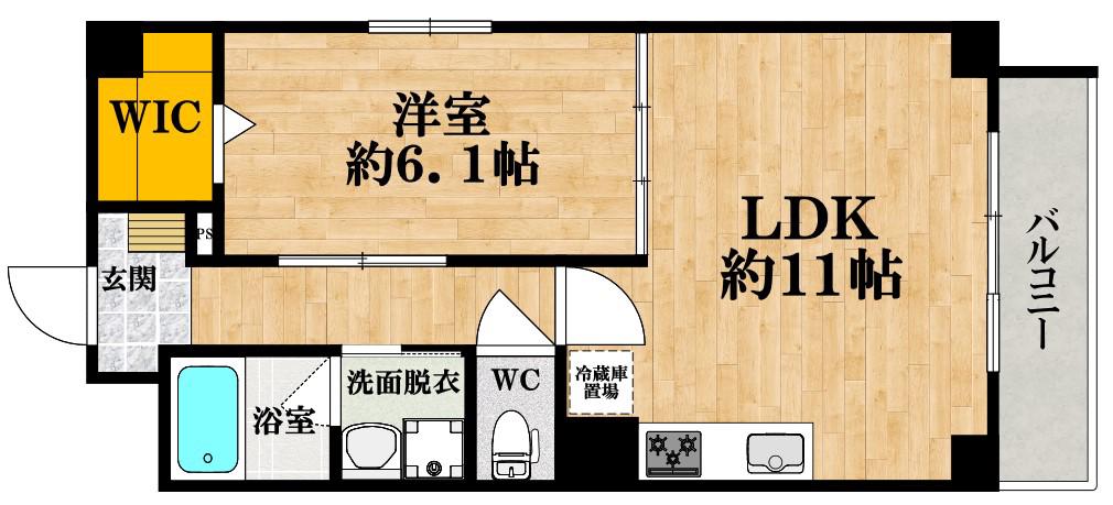 アベニール四天王寺(1LDK/6階)の間取り写真