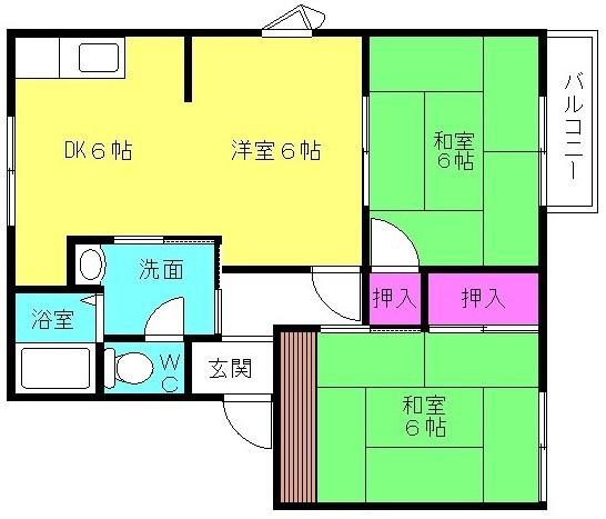 中津ハイツ(2DK/2階)の間取り写真