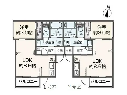CALM下曽根(1LDK/2階)の間取り写真