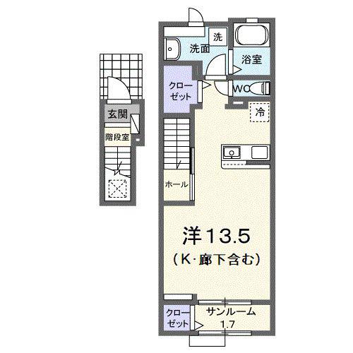 ラ・カサ・デ N(ワンルーム/2階)の間取り写真