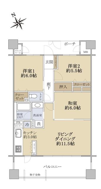 グランファースト千里桃山台2号棟(3LDK/6階)の間取り写真