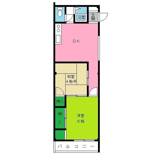 第3中原ビル(2DK/3階)の間取り写真