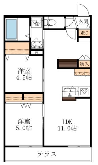 レジデンスGINKGO(2LDK/1階)の間取り写真