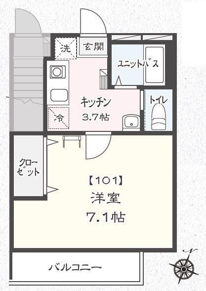 タウンフィールドB(1K/1階)の間取り写真