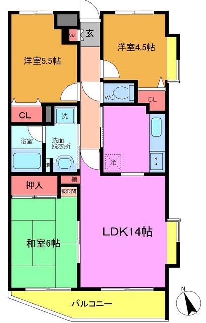 ロブレ市川(3LDK/4階)の間取り写真