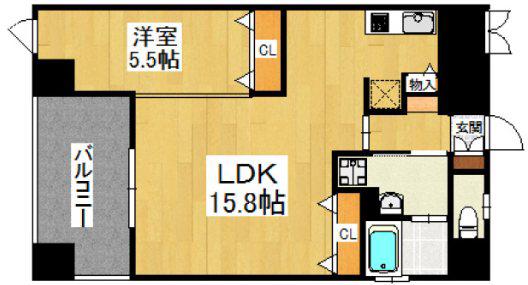 ロールベール博多駅前(1LDK/11階)の間取り写真