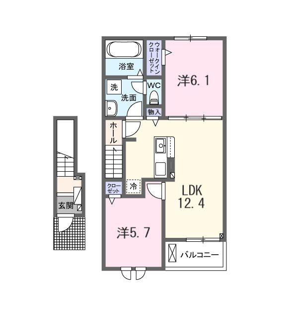 石田内里町アパート(2LDK/2階)の間取り写真