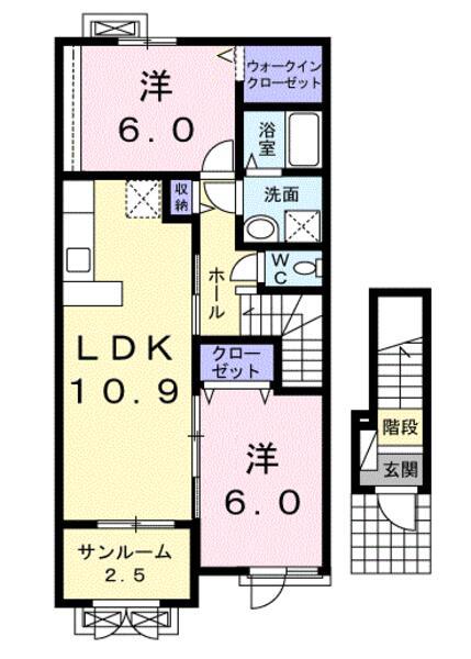 ハピネス A(2LDK/2階)の間取り写真