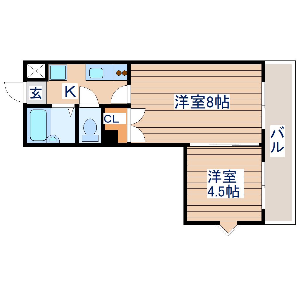 仙台白萩マンション(2K/2階)の間取り写真