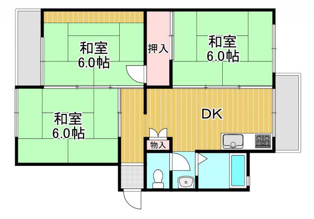 狭山遊園ハイツ六号棟(3DK/5階)の間取り写真