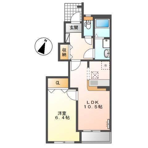 DモンドI(1LDK/1階)の間取り写真
