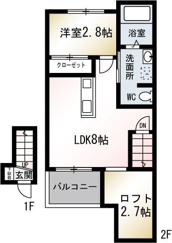 CASCADE MOTOMACHI(1LDK/2階)の間取り写真