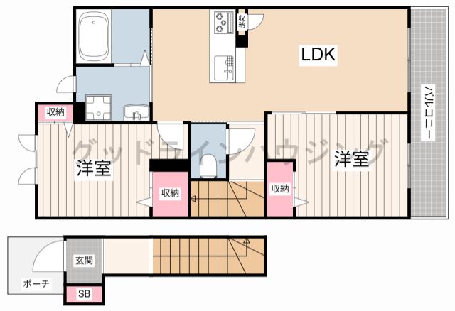 フェリシード桜丘 A棟(2LDK/2階)の間取り写真