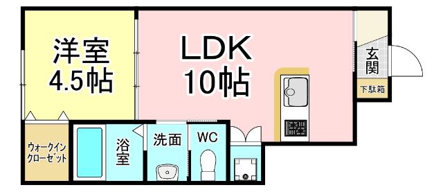 グランディール朽網(1LDK/1階)の間取り写真