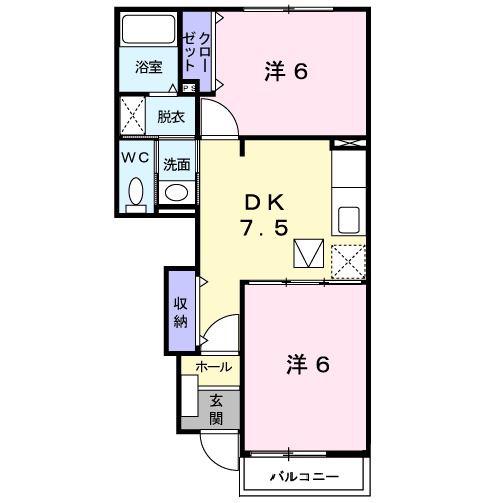 ブリーズ・ヒル I(2DK/1階)の間取り写真