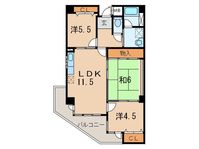 イーリス武庫之荘(3LDK/3階)の間取り写真