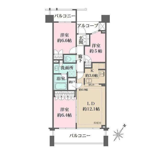 横濱紅葉坂レジデンス壱番館(3LDK/5階)の間取り写真