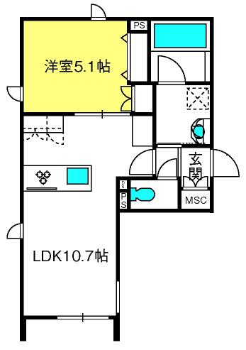 パークウエスト北浦和(1LDK/1階)の間取り写真
