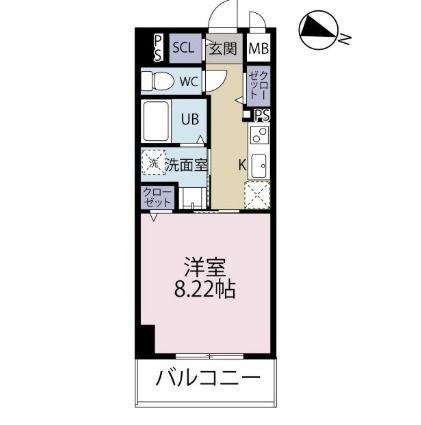 ビューテラス大道(1K/8階)の間取り写真