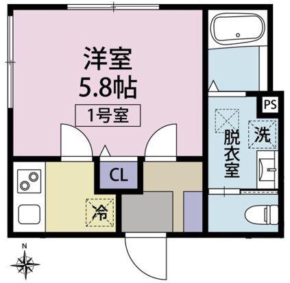ルクシア桜ヶ丘(1K/1階)の間取り写真
