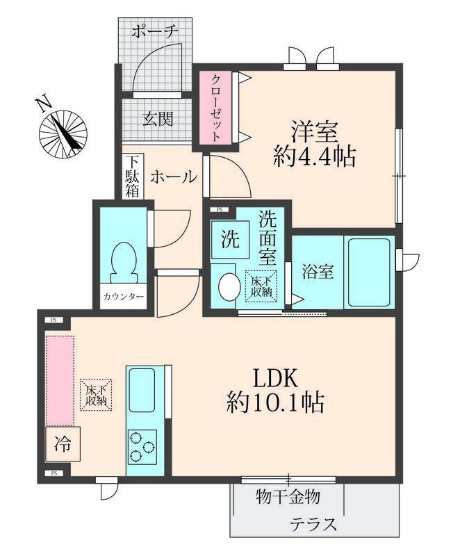 HOUSE千歳船橋(1LDK/1階)の間取り写真