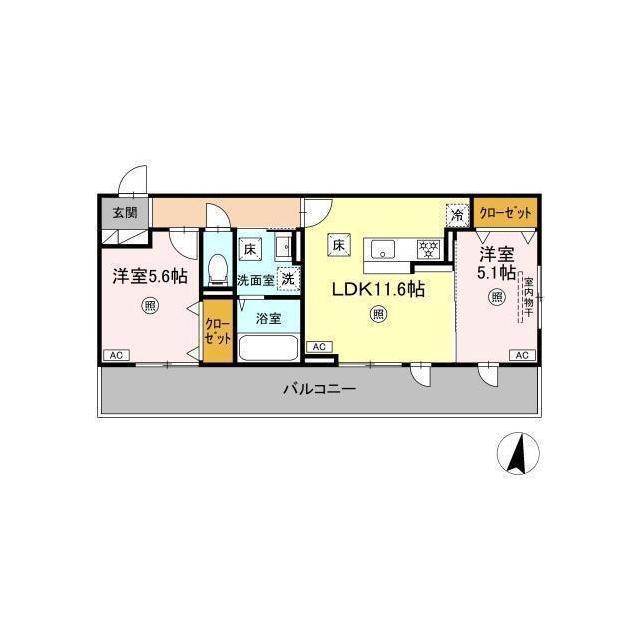 D-ROOM水前寺5丁目(2LDK/1階)の間取り写真
