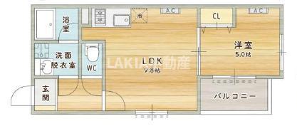 MI・CASA阿倍野昭和町(1LDK/2階)の間取り写真