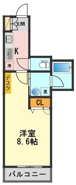 プレミアムパーク(1K/1階)の間取り写真