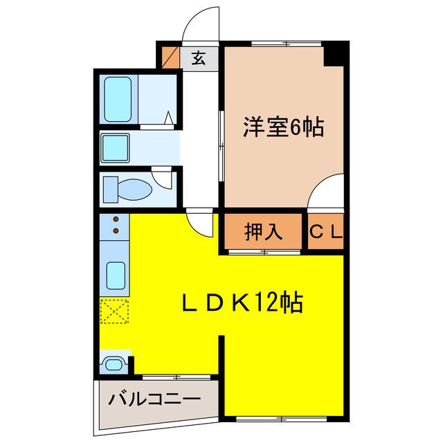 羽島 ザ スカイ(1LDK/4階)の間取り写真
