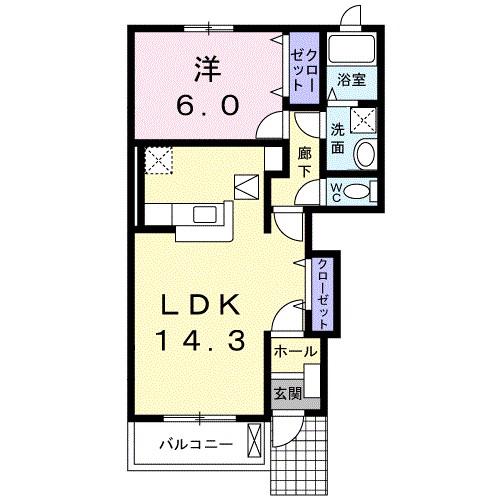 アン・ボヌールA棟(1LDK/1階)の間取り写真