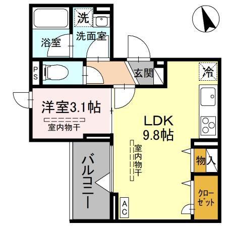 TORISIAS三峯(1LDK/2階)の間取り写真