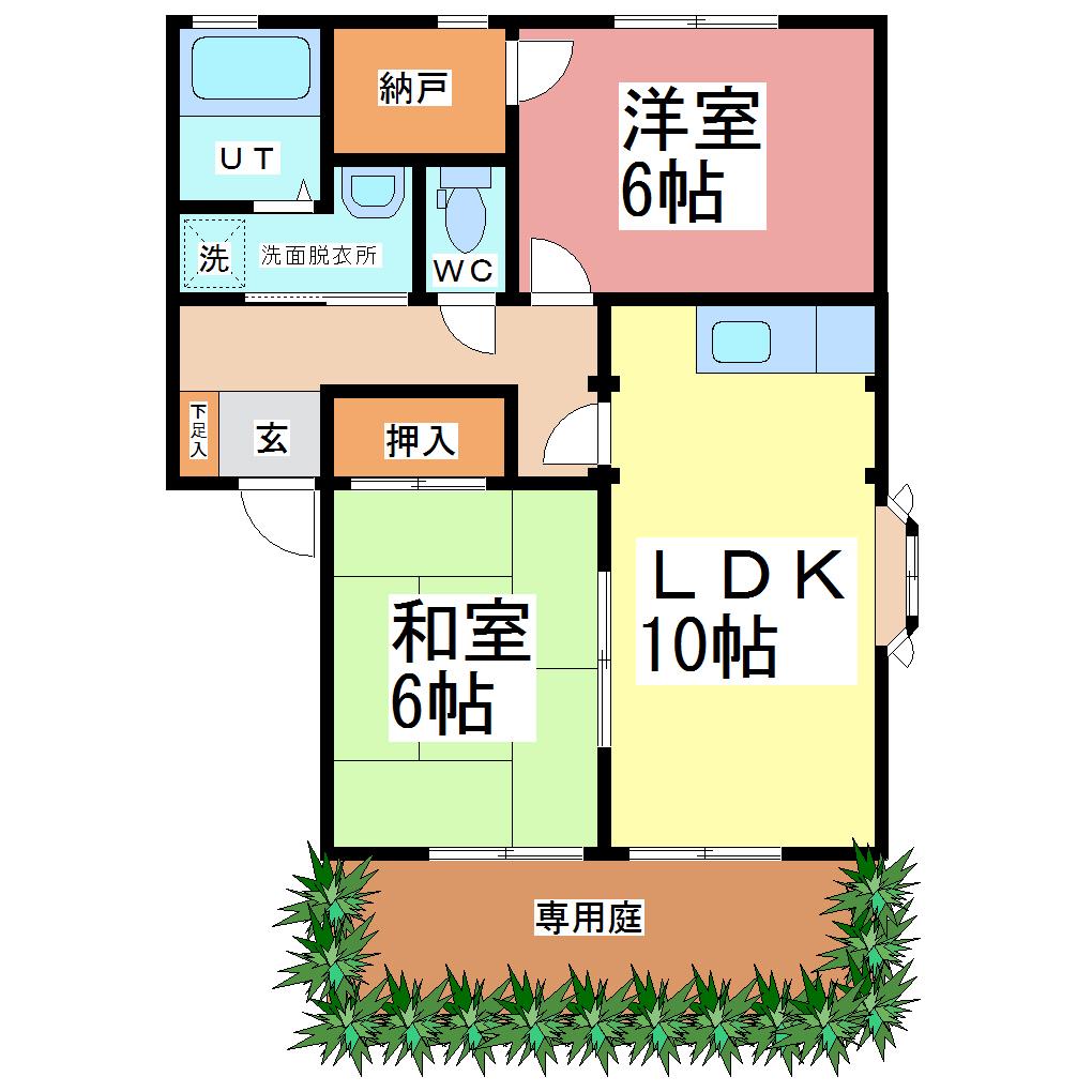 ウィンディア成和 B棟(2LDK/1階)の間取り写真