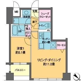 カスタリア茅場町(1LDK/5階)の間取り写真