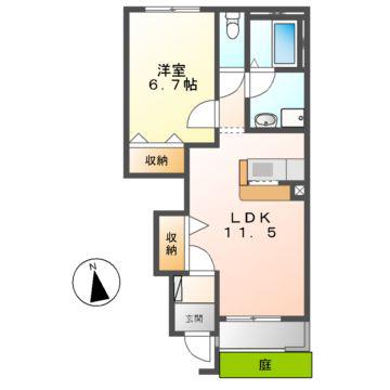 サンハイツ イチカワ(1LDK/1階)の間取り写真