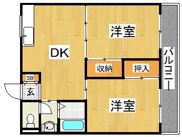 地下鉄御堂筋線 なかもず駅(大阪メトロ) 徒歩7分 3階建 築33年(2DK/2階)の間取り写真