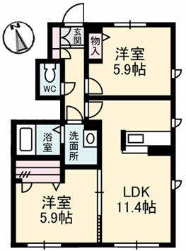シャーメゾン南町B(2LDK/1階)の間取り写真