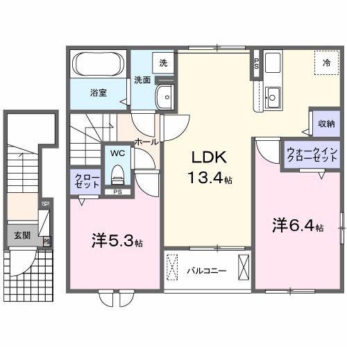 ヒカルサ伊勢小俣I(2LDK/2階)の間取り写真