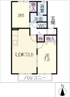 エステートパレス福岡(2LDK/2階)の間取り写真