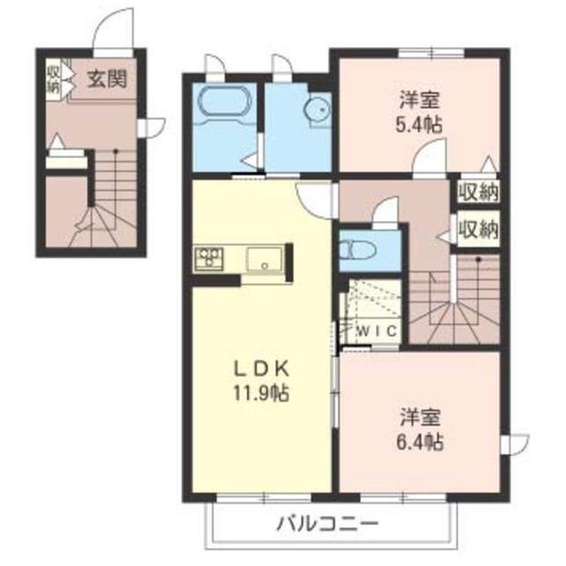 フィオーレB(2LDK/2階)の間取り写真