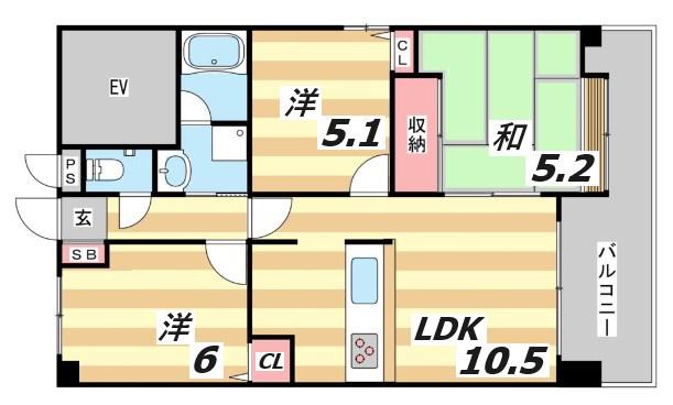 ベルレコルテ浜辺(3LDK/3階)の間取り写真