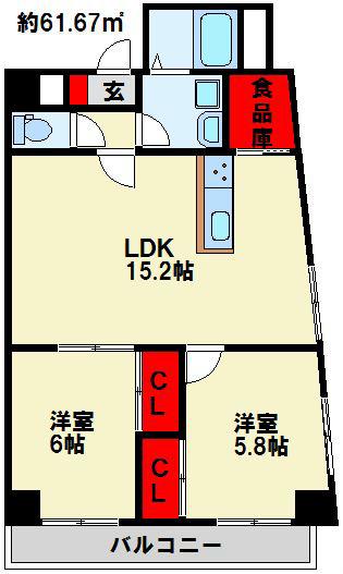 エスペランサ吉野町(2LDK/3階)の間取り写真