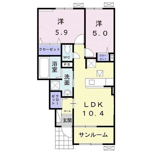 プルニエ5 B(2LDK/1階)の間取り写真