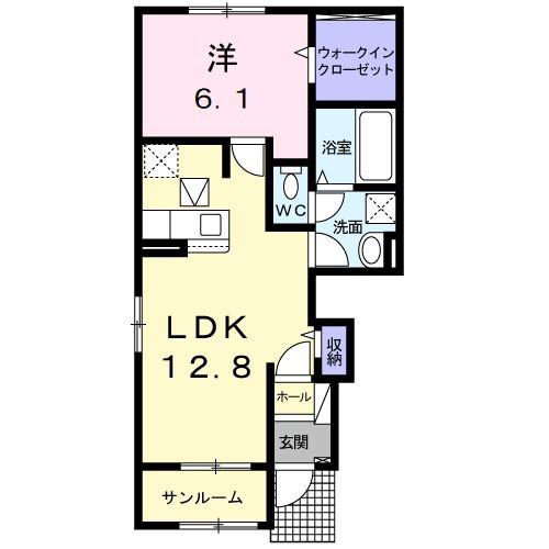 プルメリア イースト D(1LDK/1階)の間取り写真