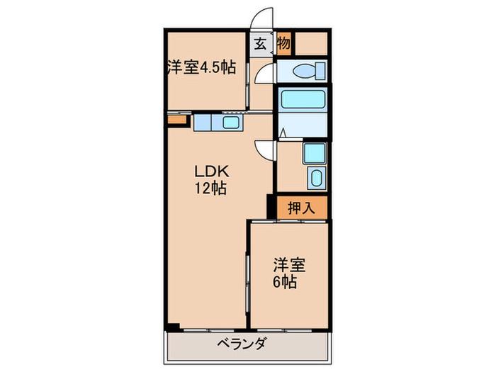 レイクヒルズ(2LDK/1階)の間取り写真