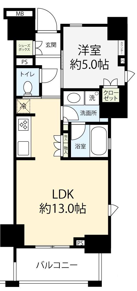 オープンレジデンシア品川(1LDK/13階)の間取り写真