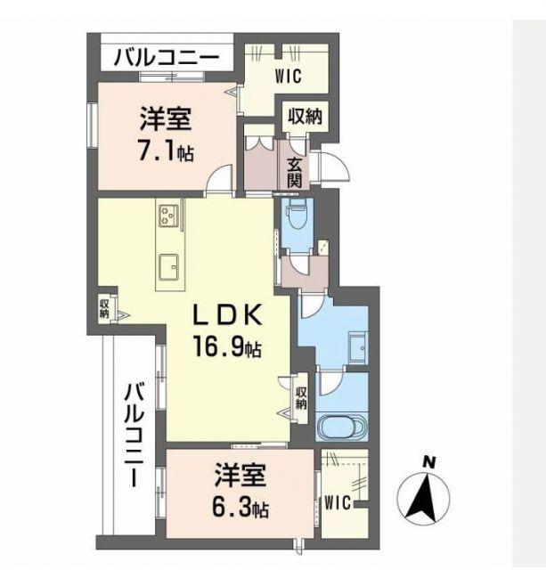 シャーメゾン別府駅前(2LDK/2階)の間取り写真