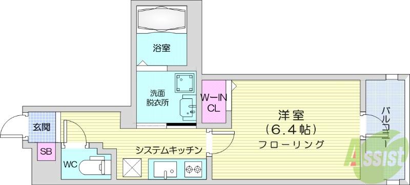 シーズンフラッツ仙台鉄砲町(1K/10階)の間取り写真