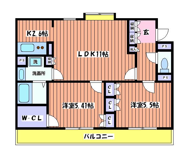 ラナイグレイス国立(2LDK/3階)の間取り写真